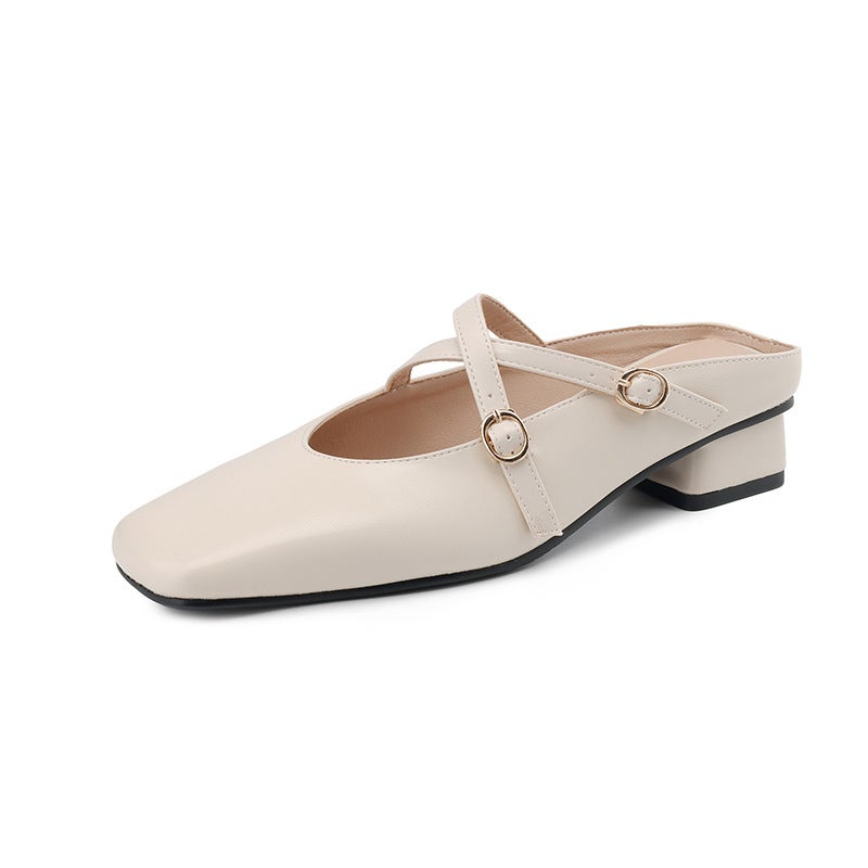 Summer 2025 Chinese And British Style Square Head 32-43 Size Cross Buckle Slippers - Image 1