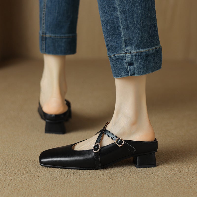 Summer 2025 Chinese And British Style Square Head 32-43 Size Cross Buckle Slippers - Image 2