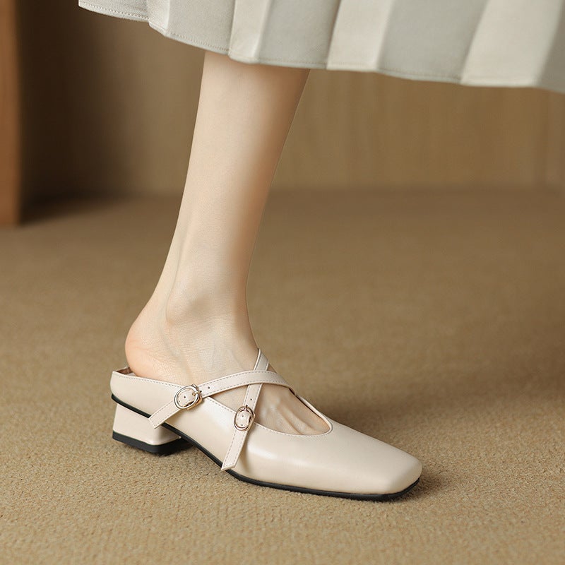 Summer 2025 Chinese And British Style Square Head 32-43 Size Cross Buckle Slippers - Image 3
