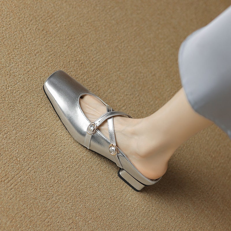 Summer 2025 Chinese And British Style Square Head 32-43 Size Cross Buckle Slippers - Image 4