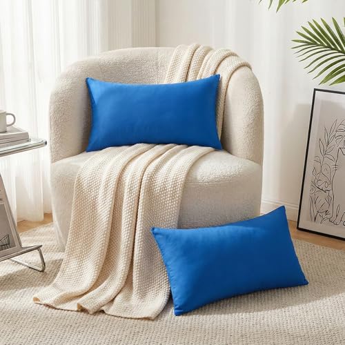 Thmyo 4-Pack 100% Cotton Lumbar Comfortable Solid Decorative Throw Pillow Case, Rectangle Cushion Cover Pillowcase Sublimation Blank Pillow Covers DIY Throw Pillowcase(12x20inch/30x50cm, Blue) - Image 2