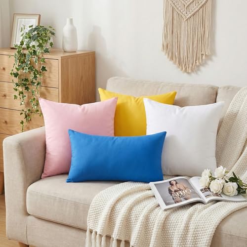 Thmyo 4-Pack 100% Cotton Lumbar Comfortable Solid Decorative Throw Pillow Case, Rectangle Cushion Cover Pillowcase Sublimation Blank Pillow Covers DIY Throw Pillowcase(12x20inch/30x50cm, Blue) - Image 4