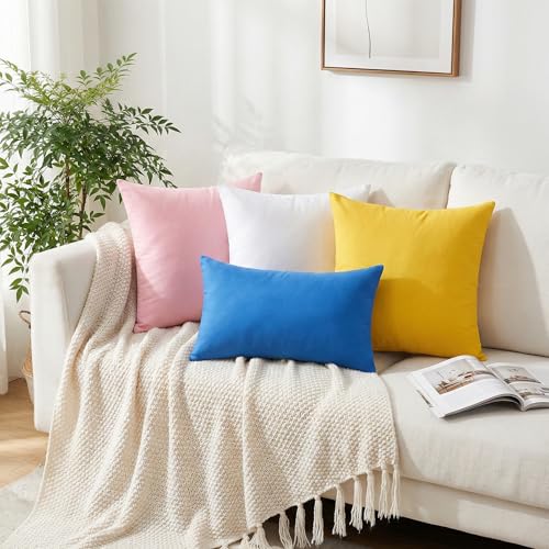 Thmyo 4-Pack 100% Cotton Lumbar Comfortable Solid Decorative Throw Pillow Case, Rectangle Cushion Cover Pillowcase Sublimation Blank Pillow Covers DIY Throw Pillowcase(12x20inch/30x50cm, Blue) - Image 3