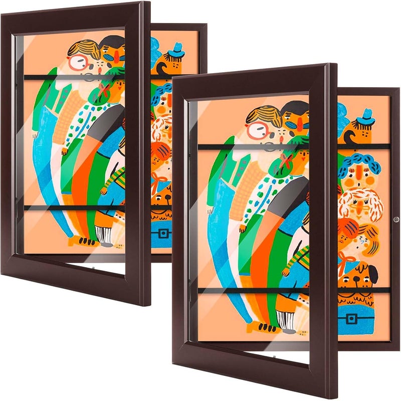 WUIRCCX 8.5x11 Kids Art frame,Front Opening with HD Glass,Horizontal and Vertical Art Display For Kids Artwork,Photos,Crafts,Drawing(Brown,2-Pack) - Image 1