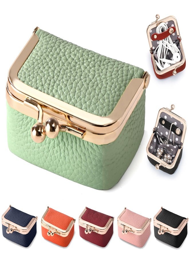 Zivyes Mini Jewelry Box Travel Small Coin Purse Organizer Case Genuine Leather Tiny Size (Green) - Image 1