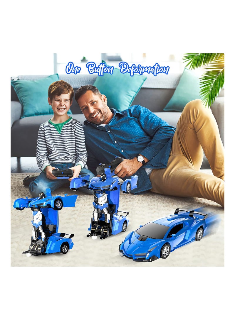 Transforming RC Robot Car Toy for Kids Ages 6-12 21 Deformation Racing Car Gift for Boys and Girls 118 Scale Blue Remote Control Vehicle - Image 2
