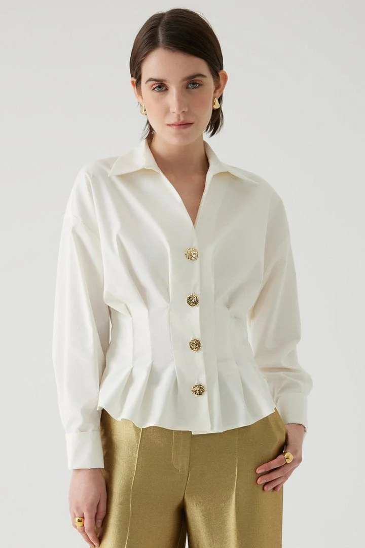 EXQUISE Cotton Slim Fit Bone Shirt