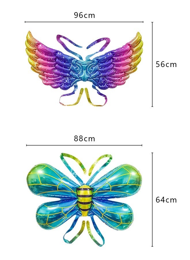 Betaoby 4 Pcs Mixed Butterfly Fairy Wing Balloons - Foil Mylar Butterfly Wing Balloons, Fairy Balloons for Girls' Birthday Parties, Role-Playing & Butterfly Costumes - Image 4