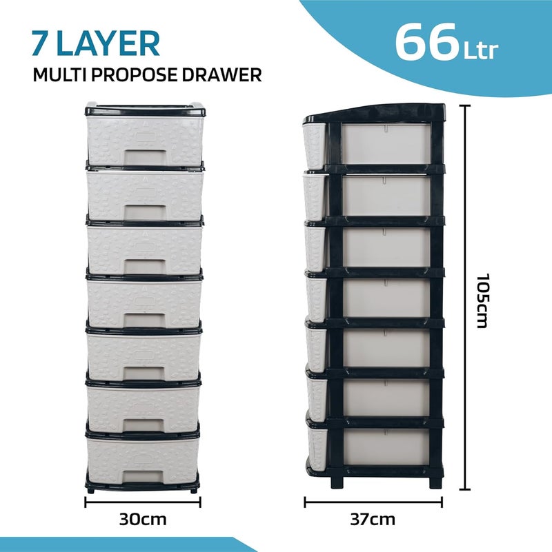 Kuber Industries 7Layer 57 Ltr Modular Drawer Storage Organizer EasytoClean Books Clothes Toys Organizer for Kids Room Bathroom Parlour Black Grey - Image 2