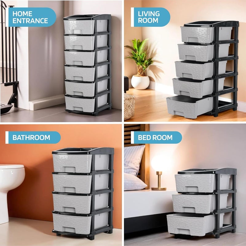 Kuber Industries 7Layer 57 Ltr Modular Drawer Storage Organizer EasytoClean Books Clothes Toys Organizer for Kids Room Bathroom Parlour Black Grey - Image 5