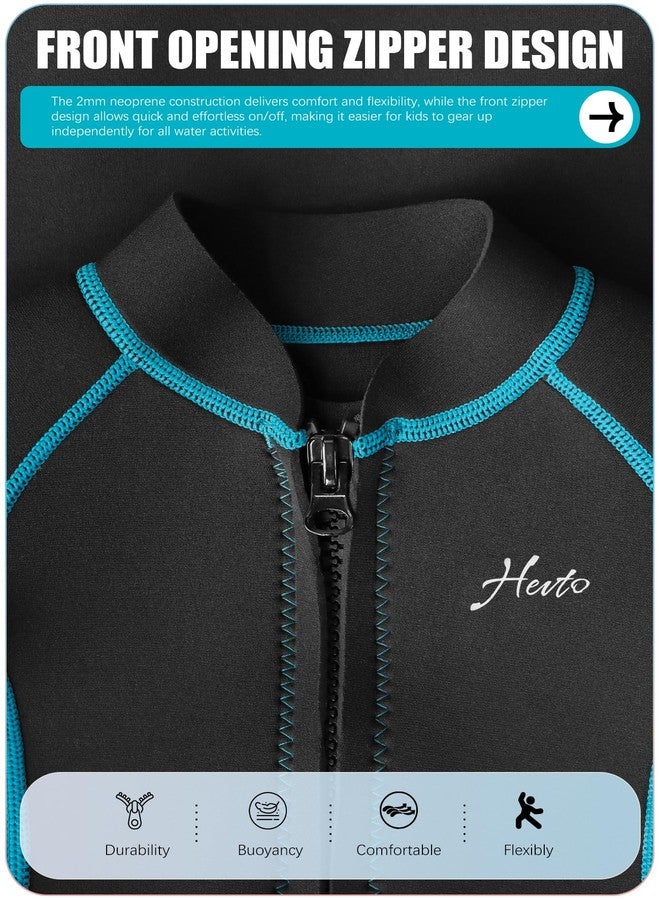 Hevto Kids Wetsuit Shorty for Boys Girls Youth Child Size 6 Year 2mm Neoprene Front Zip Wet Suit in Cold Water Thermal for Swimming Surfing (K1S-Blue, 6) - Image 4