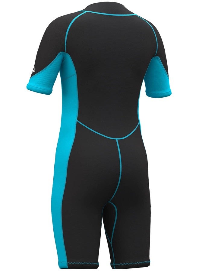 Hevto Kids Wetsuit Shorty for Boys Girls Youth Child Size 6 Year 2mm Neoprene Front Zip Wet Suit in Cold Water Thermal for Swimming Surfing (K1S-Blue, 6) - Image 2