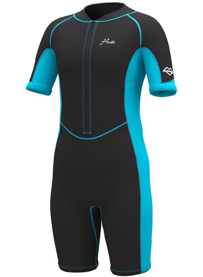 Hevto Kids Wetsuit Shorty for Boys Girls Youth Child Size 6 Year 2mm Neoprene Front Zip Wet Suit in Cold Water Thermal for Swimming Surfing (K1S-Blue, 6) - Image 1