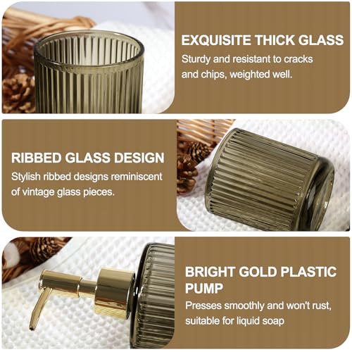 KASUNTING Brown Glass Bathroom Accessories 4 Pcs, Brown Bathroom Set, Soap Dispenser and Toothbrush Holder Set, Qtip Holder Set, Vintage Bathroom Sink Set, Modern Bathroom Decor - Image 4