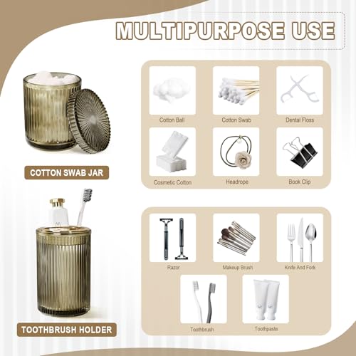 KASUNTING Brown Glass Bathroom Accessories 4 Pcs, Brown Bathroom Set, Soap Dispenser and Toothbrush Holder Set, Qtip Holder Set, Vintage Bathroom Sink Set, Modern Bathroom Decor - Image 5
