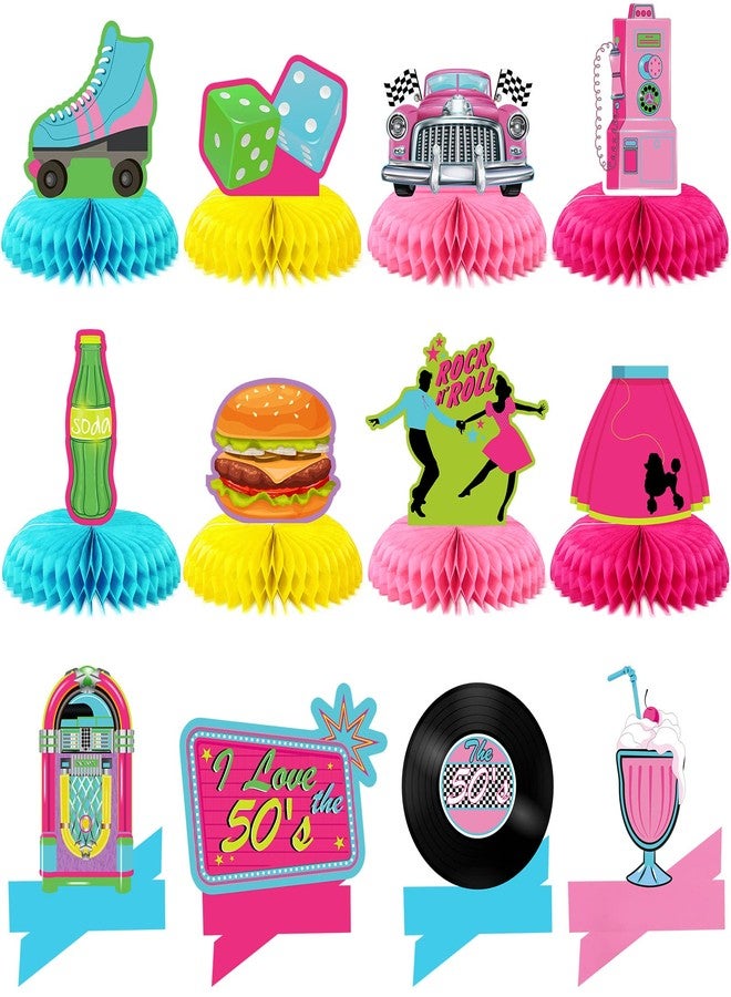 Jecery 12 Pcs 1950's Rock and Roll Honeycomb Centerpieces 50's Party Decorations 50s Retro Rock Music Soda Shop Table Toppers Centerpieces for Retro 50's 60's Theme Party Favors - Image 1