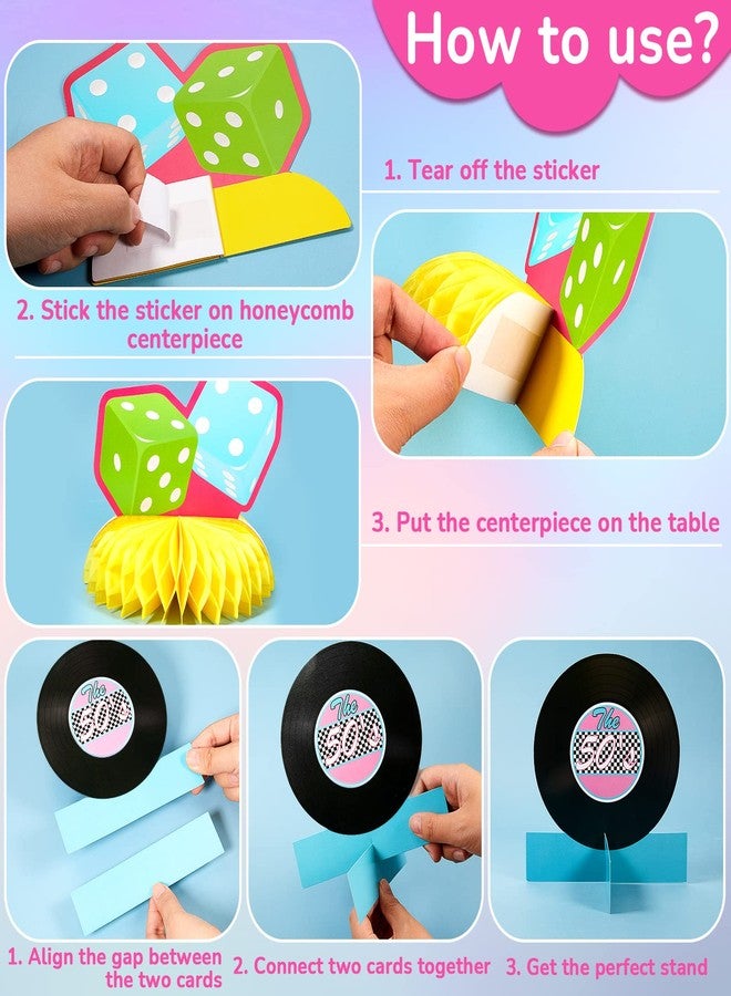 Jecery 12 Pcs 1950's Rock and Roll Honeycomb Centerpieces 50's Party Decorations 50s Retro Rock Music Soda Shop Table Toppers Centerpieces for Retro 50's 60's Theme Party Favors - Image 3