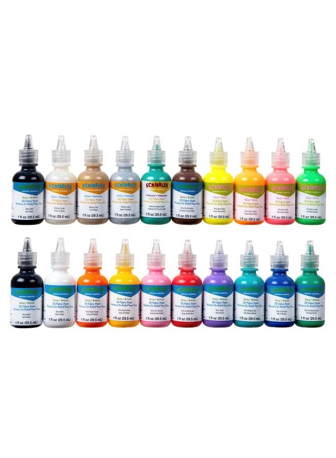 Scribbles Bulk Buy: Scribbles Shiny 3D Paint - Pack of 20 Ultra Bright, Nontoxic & Permanent Dimensional Paints for Fabrics, T-shirts, Backpacks, Posters, Glass, Wood and More, 1 Fl Oz (Pack of 20)  - Image 3