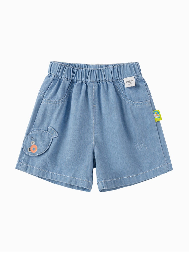 Balabala Boys' Denim Shorts With Fish Emblem - Image 1