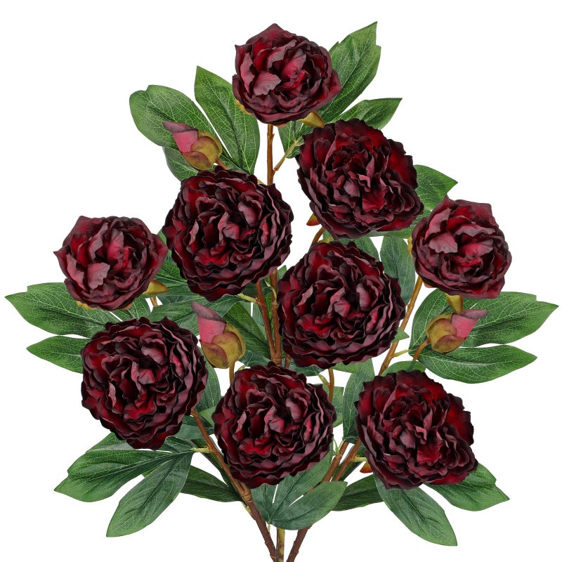Briful 3 Pack Artificial Peony Flower 27.5" Tall Burgundy Silk Peonies Floral Stems Real Touch Faux Peony Flower for Wedding Bouquets Home Floral Arrangements Table Centerpieces DIY DÃ©cor - Image 1