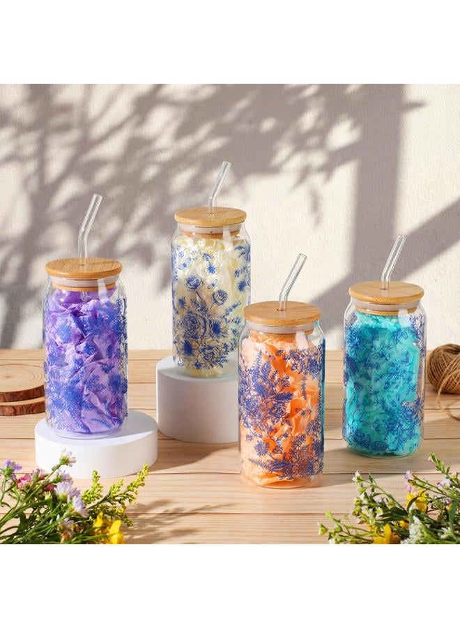 Cunhill 4 Pcs Employee Appreciation Gifts Iced Coffee Cup with Bamboo Lid and Straw 16oz Glasses Beer Can Cup for Birthday Gift Women Teacher Employee Coworker(Retro Blue Flowers) - Image 2