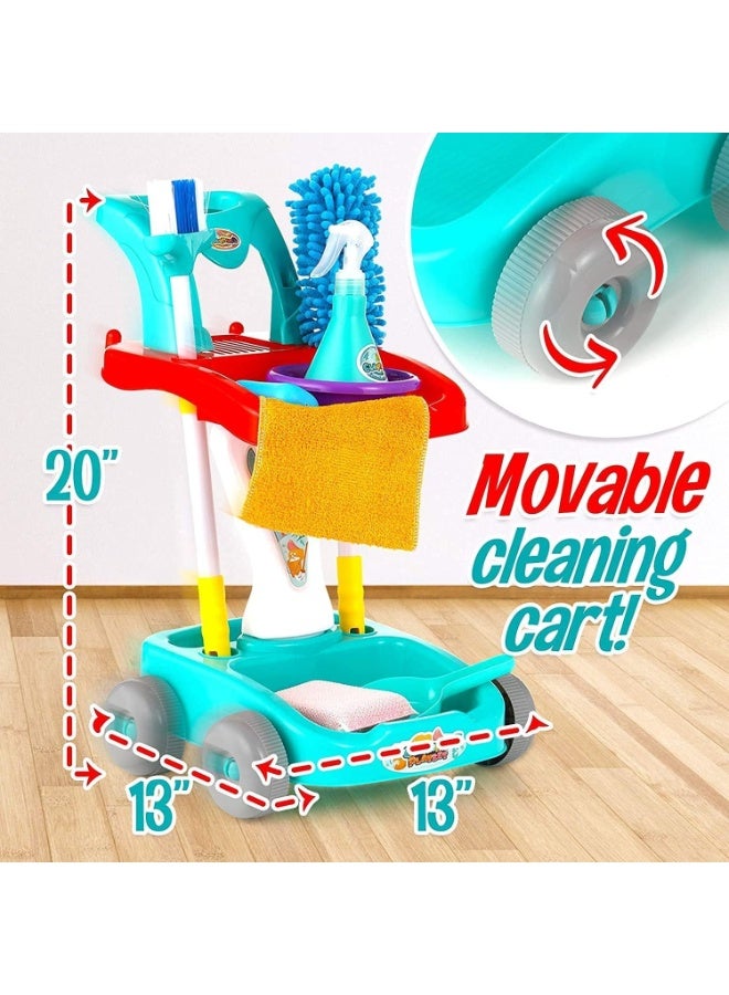 MAGIC VAULT 22 PCS Kids Cleaning Set – Pretend Play Housekeeping Kit with Broom, Mop, Dustpan & Toy Cart, Montessori Cleaning Toys for Toddlers & Kids (3+) - Image 2