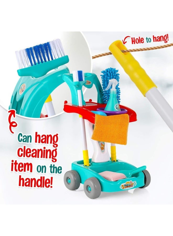 MAGIC VAULT 22 PCS Kids Cleaning Set – Pretend Play Housekeeping Kit with Broom, Mop, Dustpan & Toy Cart, Montessori Cleaning Toys for Toddlers & Kids (3+) - Image 3