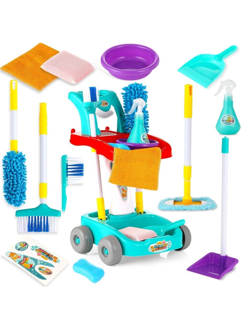 MAGIC VAULT 22 PCS Kids Cleaning Set – Pretend Play Housekeeping Kit with Broom, Mop, Dustpan & Toy Cart, Montessori Cleaning Toys for Toddlers & Kids (3+) - Image 1