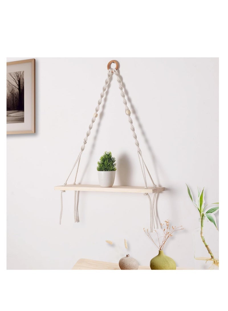 Accessories 22 Wall Hanging Shelf Bohemian Designs Home DÃ©cor Natural Pine Wooden Shelves and Cotton Cord Shelve for Living Room (Twisted Fine Art) - Image 1