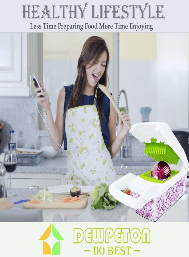 DEWPETON قطاعة الخضار ديوبيتون برو سيريز 16 في 1، قطاعة ماندولين، قطاعة خضار، قطاعة طعام مع وعاء، قطاعة خضار وقطاعة حلزونية لسلطة البصل (أداة منزلية أساسية للمطبخ) - Image 5