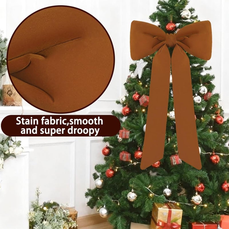 Celltestria Large Christmas Bow Ornament 15x30 Inch Velvet Giant Wreath Bows Xmas Tree Topper Ribbon Hanging Bows for Christmas Holiday Home Wall Outdoor Indoor Party Garland Crafts Decoration(Khaki) - Image 3