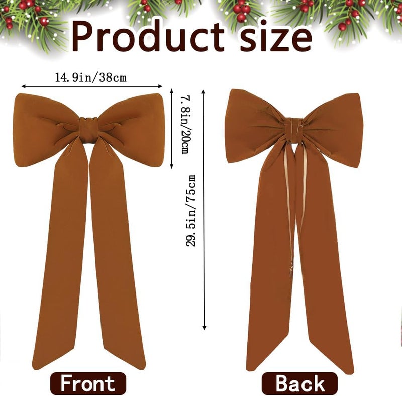 Celltestria Large Christmas Bow Ornament 15x30 Inch Velvet Giant Wreath Bows Xmas Tree Topper Ribbon Hanging Bows for Christmas Holiday Home Wall Outdoor Indoor Party Garland Crafts Decoration(Khaki) - Image 2