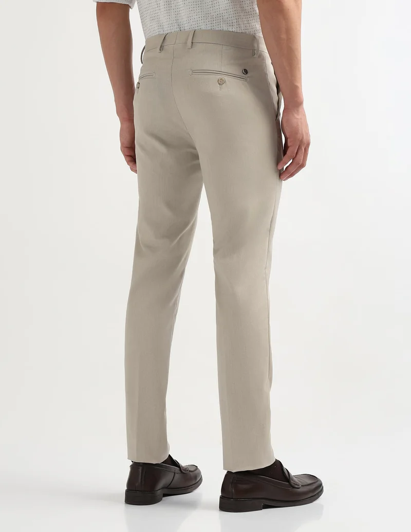 Arrow Beige Textured Super Slim Fit Trousers for Men | Best Price UAE