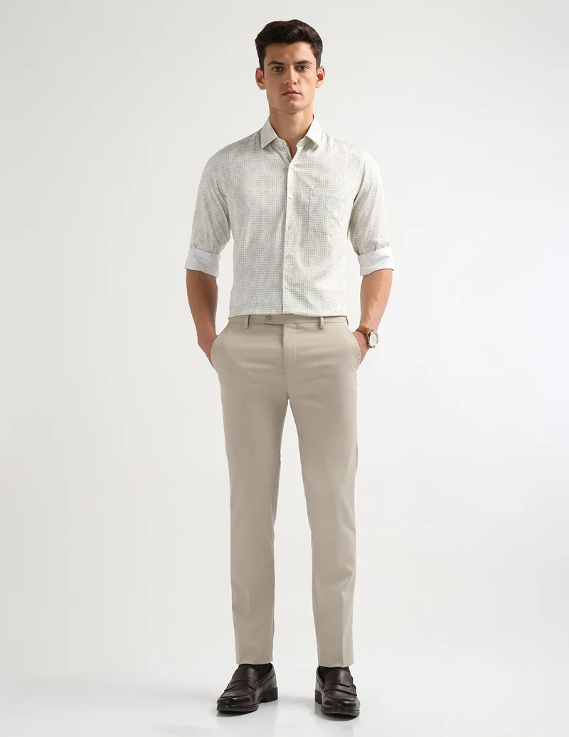 Arrow Beige Textured Super Slim Fit Trousers for Men | Best Price UAE