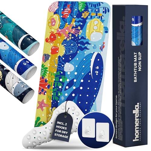 Homerella Bath Tub Mat Non Slip Anti Mold for Kids BPA Free INCL Hooks homerella Ocean Sea Animals 40x16 Baby Bath Mat Non Slip 200 Suction Cups Non Toxic Machine Washable Toddler Bath Mat EU Certified - Image 1