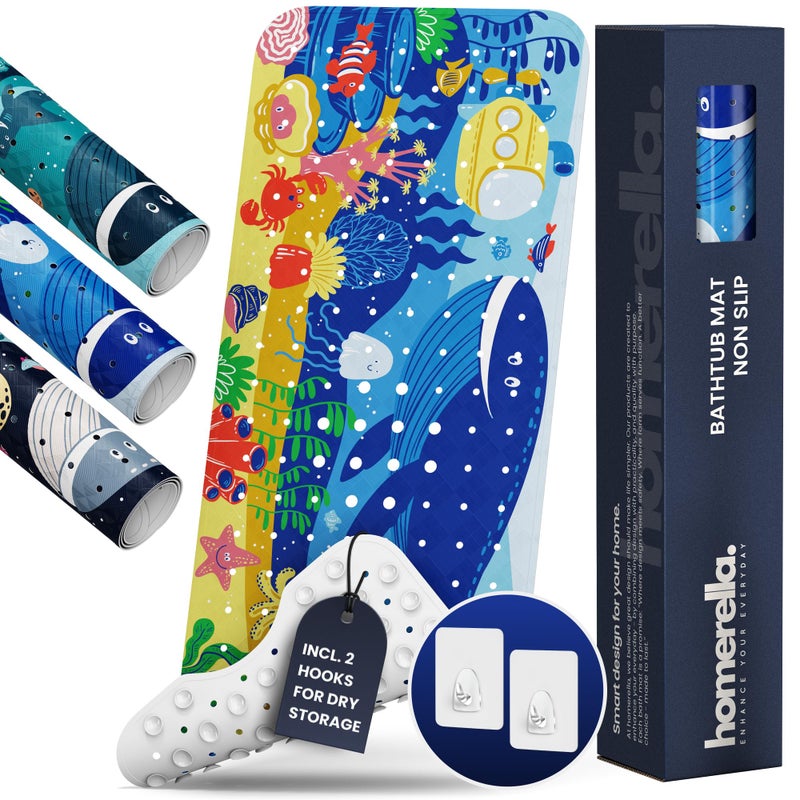Homerella Bath Tub Mat Non Slip Anti Mold for Kids BPA Free INCL Hooks homerella Ocean Sea Animals 40x16 Baby Bath Mat Non Slip 200 Suction Cups Non Toxic Machine Washable Toddler Bath Mat EU Certified - Image 2