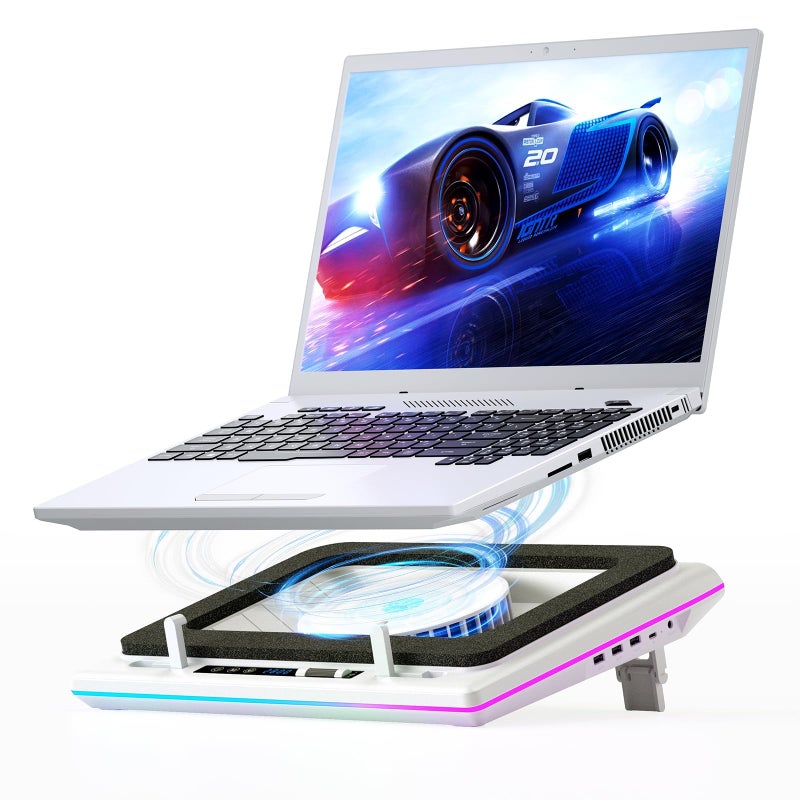 llano RGB Laptop Cooling Pad White Powerful Turbofan Quiet Cooling Touch Control LCD Screen Seal Foam 1519in Laptops - Image 2