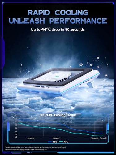 llano RGB Laptop Cooling Pad White Powerful Turbofan Quiet Cooling Touch Control LCD Screen Seal Foam 1519in Laptops - Image 3