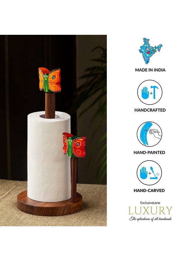 ExclusiveLane 'Vibrant Flutter' Handcrafted Kitchen Tissue Holder Stand & Tissue Roll Holder (Sheesham Wood)|Tissue Roll Holder for Dining Table Tissue Roll Dispenser for Kitchen| - Image 5