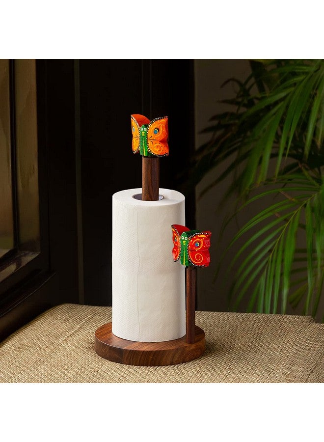 ExclusiveLane 'Vibrant Flutter' Handcrafted Kitchen Tissue Holder Stand & Tissue Roll Holder (Sheesham Wood)|Tissue Roll Holder for Dining Table Tissue Roll Dispenser for Kitchen| - Image 1