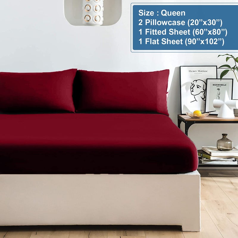 DAN RIVER DAN RIVER Queen Jersey Sheet Set|Luxury Heather 100% Cotton Bed Sheets|T-Shirt Sheets|All Season Bedding|Soft Comfortable Deep Pocket Jersey Cotton Bed Sheets (4Pc  Queen  Burgundy)  - Image 3