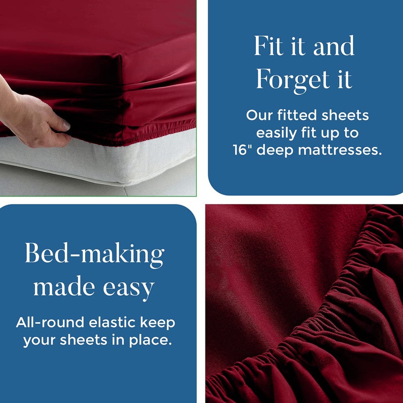DAN RIVER DAN RIVER Queen Jersey Sheet Set|Luxury Heather 100% Cotton Bed Sheets|T-Shirt Sheets|All Season Bedding|Soft Comfortable Deep Pocket Jersey Cotton Bed Sheets (4Pc  Queen  Burgundy)  - Image 4