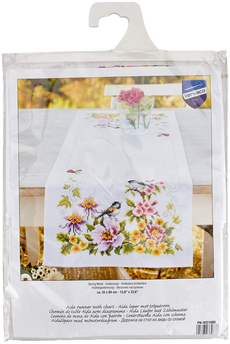 Vervaco Counted Cross Stitch Kit Runner Spring Mood 100 Cotton MultiColour 80 x 2 x 20 cm