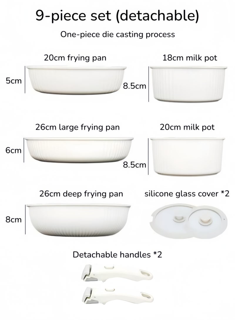 nihao Granite Medical Stone 9-piece Detachable Handles Set Non-stick Cookware Set Pan Frying Pan, Kitchen Utensils,With Stainless Steel Lids, PFOA Free ,LEAD Free ,CADMIUM Free - Beige - Image 2