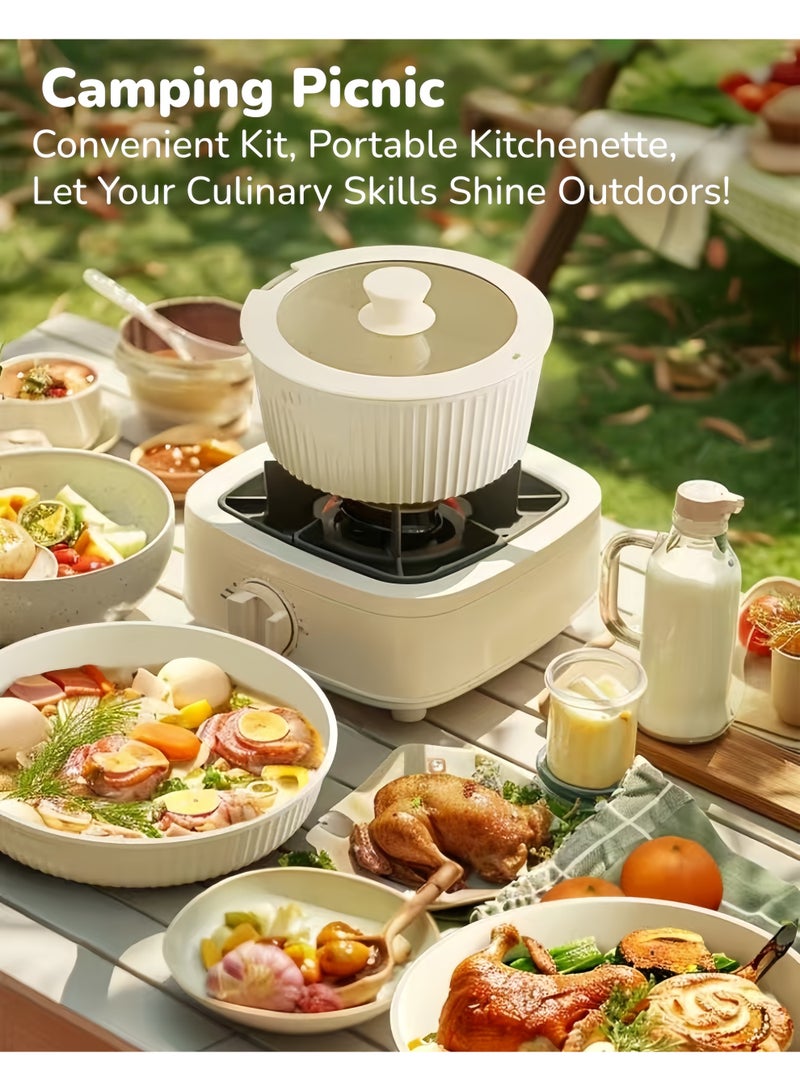 nihao Granite Medical Stone 9-piece Detachable Handles Set Non-stick Cookware Set Pan Frying Pan, Kitchen Utensils,With Stainless Steel Lids, PFOA Free ,LEAD Free ,CADMIUM Free - Beige - Image 5