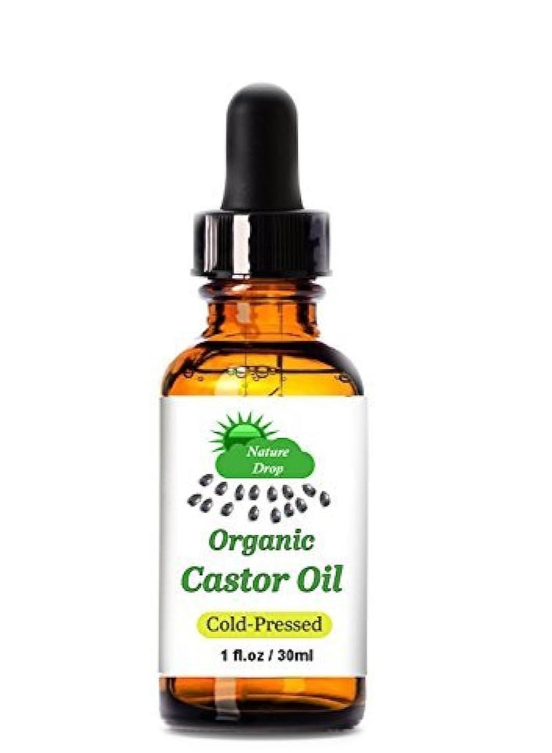 Nature Drop Organic Castor Oil,1 oz - 100% USDA Certified Pure Cold Pressed Hexane free - Best oil Growth For Eyelashes, Hair, Eyebrows, Face and Skin, Triple Filtered, Great for Acne - Image 1