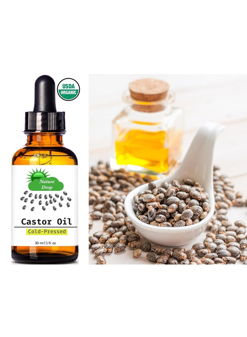 Nature Drop Organic Castor Oil,1 oz - 100% USDA Certified Pure Cold Pressed Hexane free - Best oil Growth For Eyelashes, Hair, Eyebrows, Face and Skin, Triple Filtered, Great for Acne - Image 2