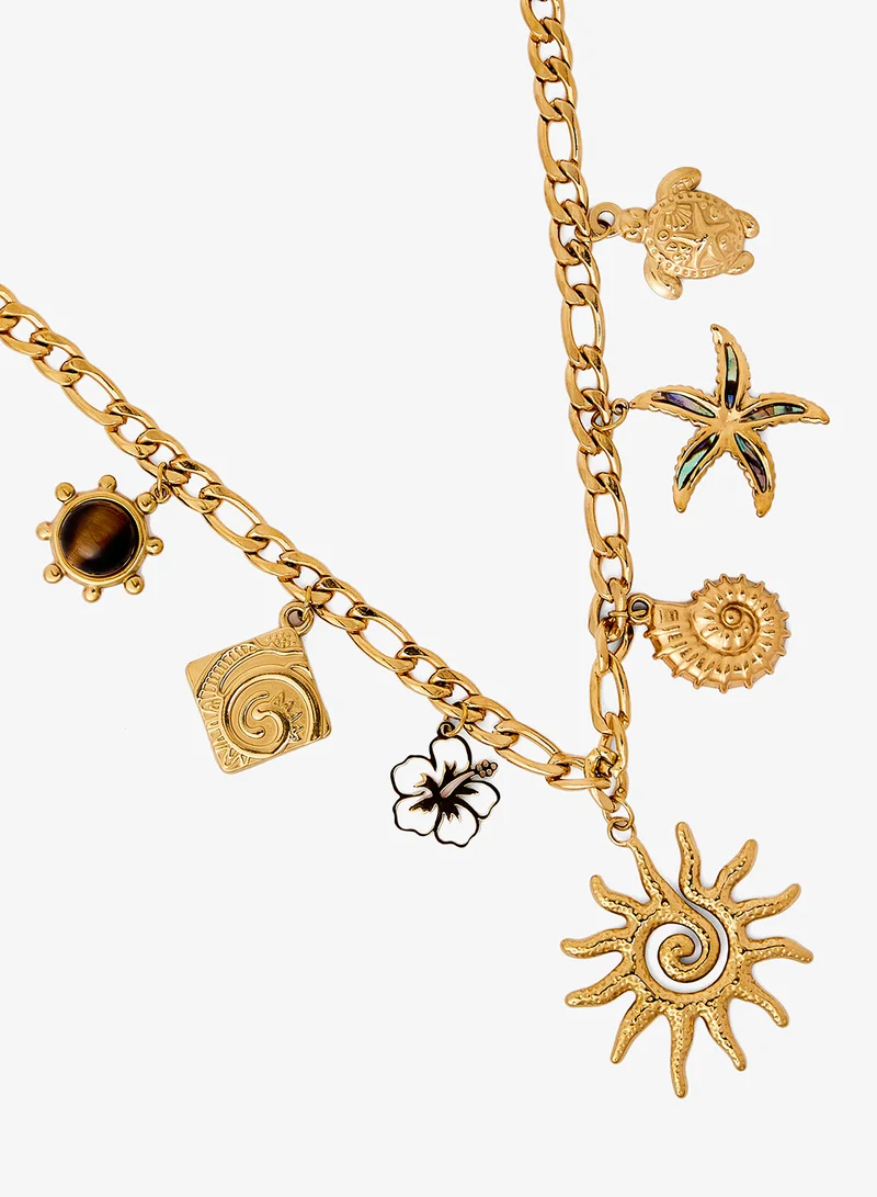 Ginger Metallic Gold Statement Charm Necklace