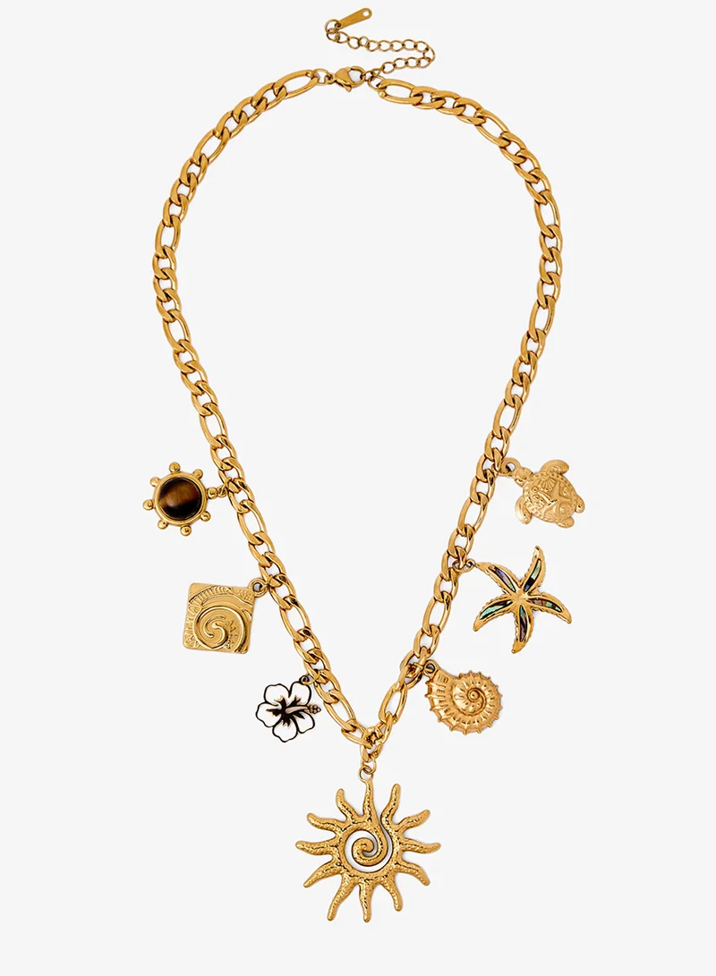 Ginger Metallic Gold Statement Charm Necklace