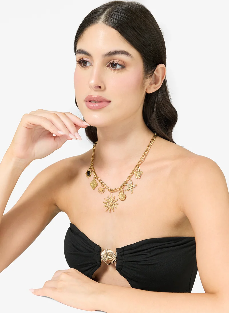 Ginger  Metallic Gold Statement Charm Necklace for Women | Best Price UAE